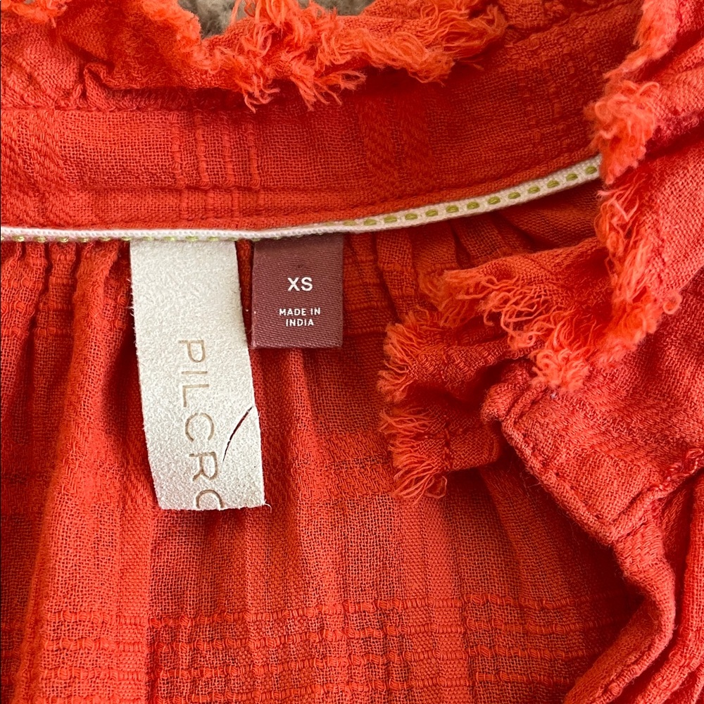 Anthropologie Pilcro Vibrant Orange Ruffled Blouse - Picture 2 of 3